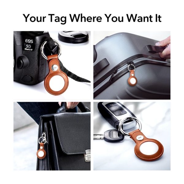 KF2 Apple Airtags Leather Case with Metallic Keychain - Brown - Image 2