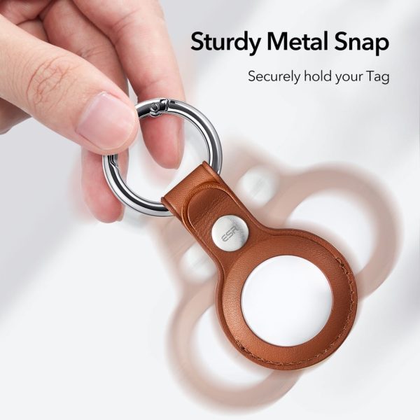 KF3 Apple Airtags Leather Case with Metallic Keychain - Brown - Image 3
