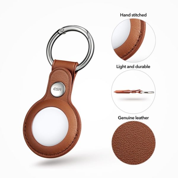 KF5 Apple Airtags Leather Case with Metallic Keychain - Brown - Image 5
