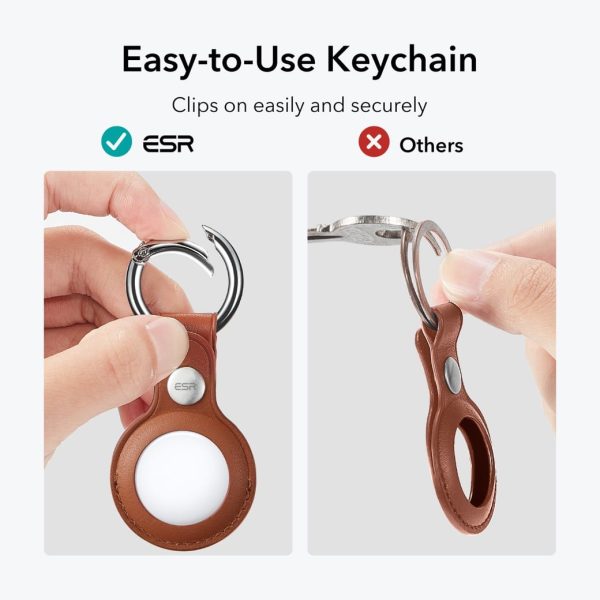 KF6 Apple Airtags Leather Case with Metallic Keychain - Brown - Image 6