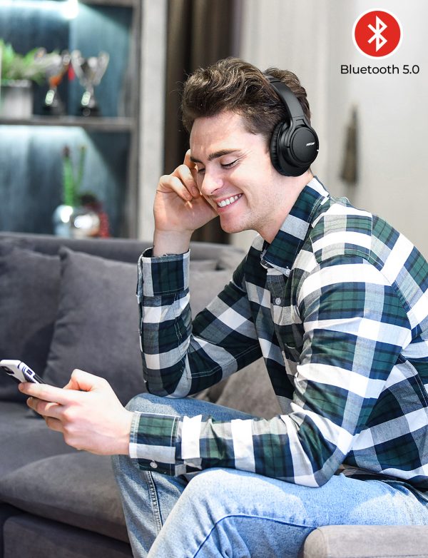 MPOW H7 Bluetooth Headphones, Comfortable Over Ear Wireless Headphones, Hifi Stereo Headset, Wireless Wired Mode, Built-in Microphone for Kids, Adults, Cellphone, Online Class, Home Office, PC - Black - Image 5