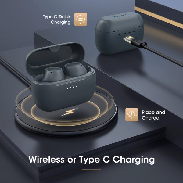 Mpow M13 Wireless Earbuds, Bluetooth earphones with  Wireless Charging & USB-C Charging with Punchy Bass  IPX8 Waterproof 28 Hrs Battery Twin & Mono Mode & Touch Control with Mics - Blue - Image 8