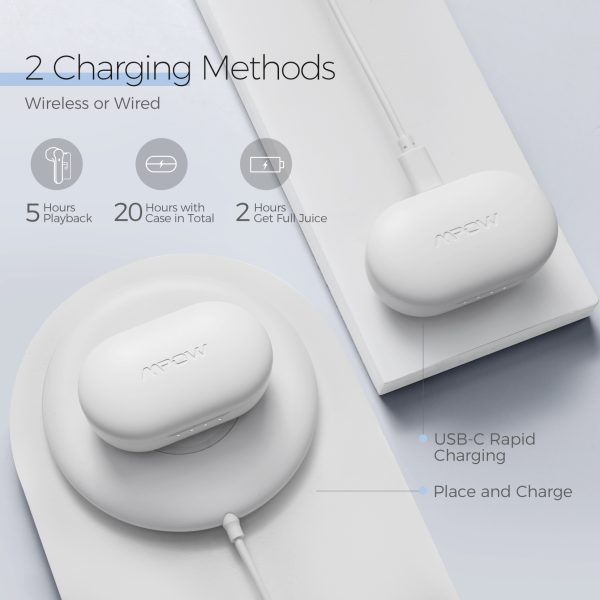 MPBH480BW_Feature(5) Mpow MX3 Upgraded Bluetooth Earbuds in Ear with Wireless Charging Case/USB-C, Wireless Earphones Hi-Fi Stereo Sound, Bluetooth 5.0 Headphones with Mic, Touch Control/25H/IPX7 for Sports/Work/Commute/3 Modes - White - Image 4