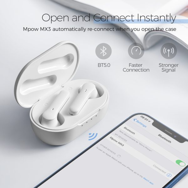 MPBH480BW_Feature(6) Mpow MX3 Upgraded Bluetooth Earbuds in Ear with Wireless Charging Case/USB-C, Wireless Earphones Hi-Fi Stereo Sound, Bluetooth 5.0 Headphones with Mic, Touch Control/25H/IPX7 for Sports/Work/Commute/3 Modes - White - Image 5