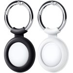 Apple Airtags Cloud Case Silicon Based with Metallic Keychain - 2 PACK - 1 Black + 1 White