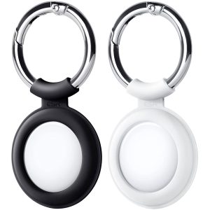 Apple Airtags Cloud Case Silicon Based with Metallic Keychain - 2 PACK - 1 Black + 1 White