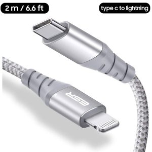 USB C to Lightning Cable MFi Certified Nylon Braided by ESR - 6 Feet - Silver