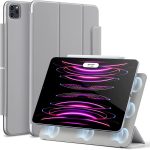 iPad Pro 12.9 2022 / 2021 Rebound Magnetic Smart Case Convenient Magnetic Attachment Supports Pencil Pairing & Charging also for iPad Pro 12.9 2020 - Silver Gray