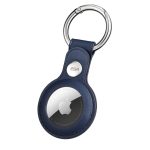 Apple Airtags Leather Case with Metallic Keychain - Blue