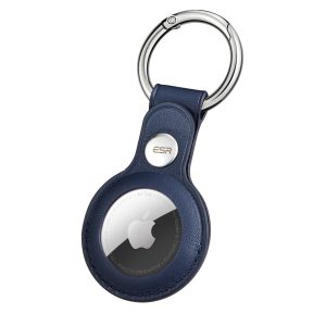 Apple Airtags Leather Case with Metallic Keychain - Blue