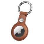 Apple Airtags Leather Case with Metallic Keychain - Brown