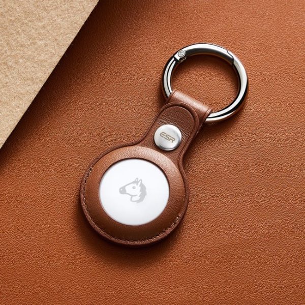材质图 Apple Airtags Leather Case with Metallic Keychain - Brown - Image 10