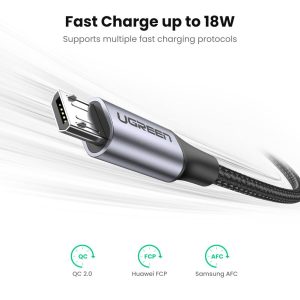 UGREEN Micro USB Cable Nylon Braided USB A to Micro USB Fast Charger Compatible - 3 feet - Black - 60146 - Image 2