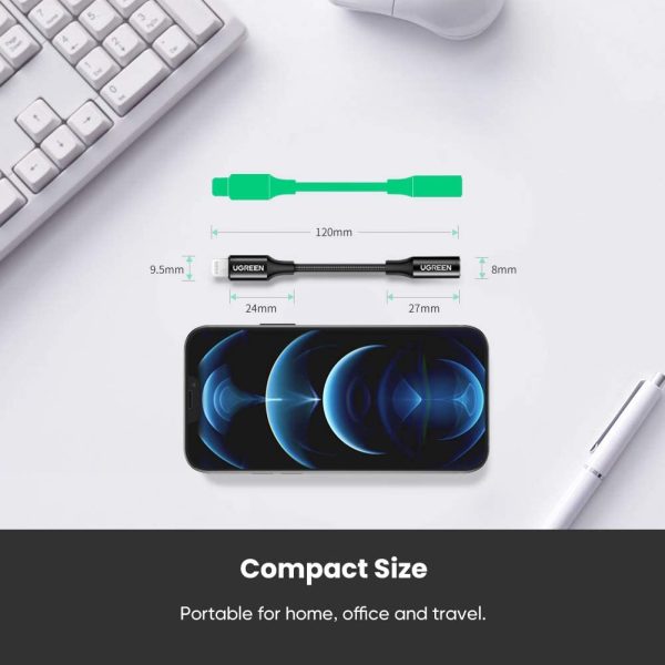 UGREEN Headphones Adapter for Apple MFi Certified iPhone Lightning to 3.5mm Jack Converter - 10 cm - Black - 30756 - Image 2