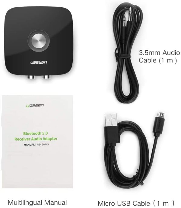 UGREEN Bluetooth Receiver 5.0 Wireless Audio Music RCA Adapter for Home Car Music Streaming Sound with 3.5mm and 2RCA Jack - Black - 30445 - Image 3