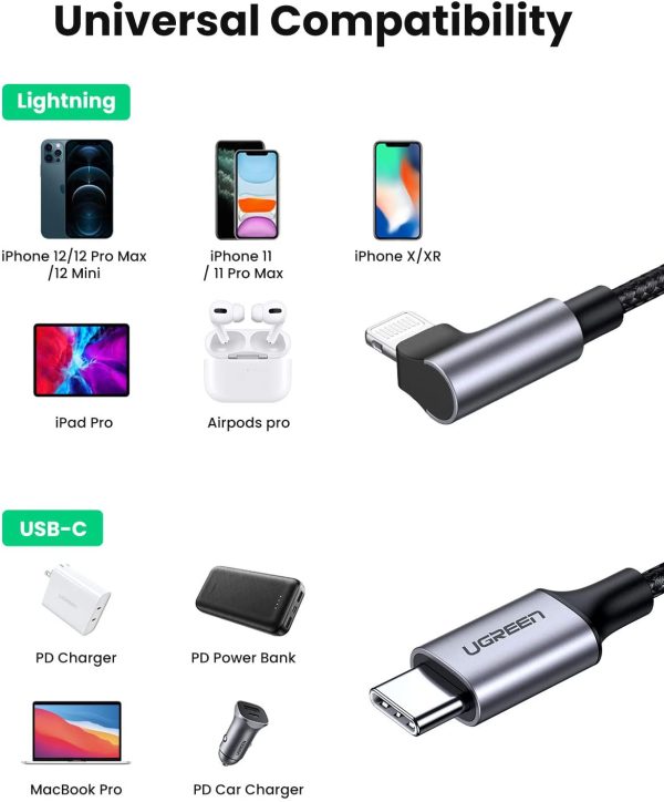 UGREEN USB C to Lightning Cable MFi Certified iPhone Charging Cable Right Angle 90 Degree Variant compatible with 20W Fast Charging - 3 Feet - Black - 60763 - Image 7