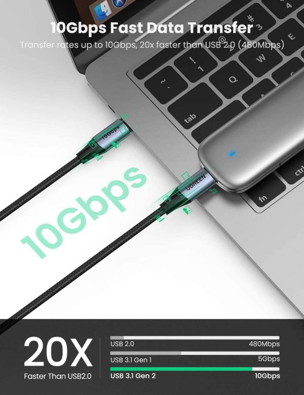 UGREEN USB-C to USB-C Cable 100W Power Delivery USB C 3.1 Gen 2 10Gbps 4K Video Compatible - 3 feet - Black - 80150 - Image 7