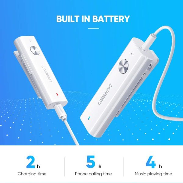 UGREEN Bluetooth Receiver 5.0 HiFi Wireless Audio Adapter with Back Clip Support Microphone 3.5mm AUX Bluetooth - White - 40854 - Image 7
