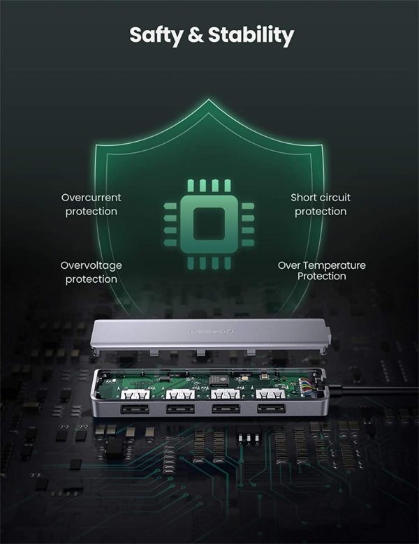 UGREEN 4-Port USB 3.0 Hub 4 Port USB Extender with 5V Micro USB Power  -  Silver - 50985 - BIS - Image 2