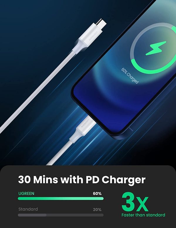 UGREEN USB C to Lightning Cable MFi Certified iPhone Charging Cable compatible with 20W Fast Charging - 3 Feet - White - 10493 - Image 2