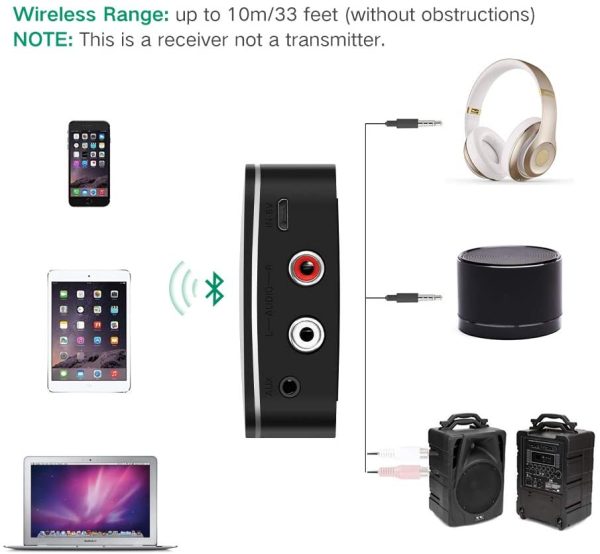 UGREEN Bluetooth Receiver 5.0 Wireless Audio Music RCA Adapter for Home Car Music Streaming Sound with 3.5mm and 2RCA Jack - Black - 30445 - Image 5