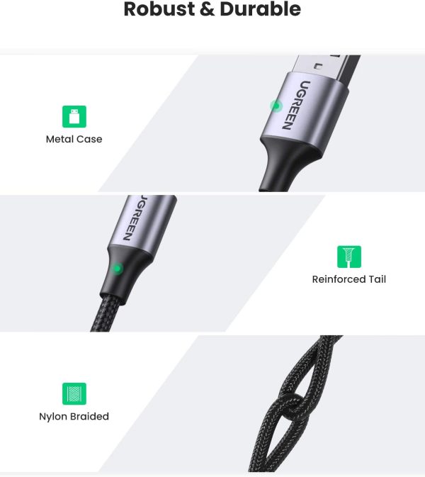 61YXKPHDVxL._AC_SL1500_ UGREEN USB Type C Cable Nylon Braided USB A to USB C Fast Charger Compatible - 4.5 feet - Black - 60127 - Image 7