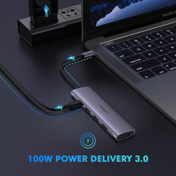 UGREEN USB C Hub 5 in 1 Type C 3.1 to 4K HDMI 3 x USB 3.0 Ports PD Charging Port Multiport Adapter Thunderbolt 3 Dock Station - Silver - 50209 - CM136 - Image 3