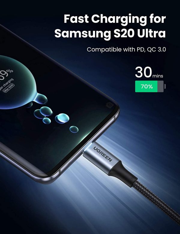 UGREEN USB-C to USB-C Braided Cable USB Type C 100W Power Delivery PD Charging Cord - 1M - Black - 70427 - BIS - Image 2