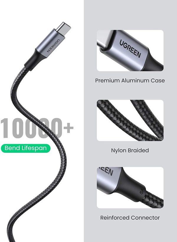 UGREEN USB-C to USB-C Braided Cable USB Type C 100W Power Delivery PD Charging Cord - 1M - Black - 70427 - BIS - Image 3