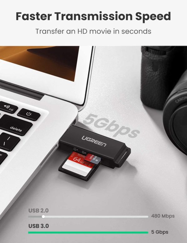 UGREEN SD Card Reader Portable USB 3.0 for TF SD Micro SD SDXC SDHC MMC RS-MMC Micro SDXC Micro SDHC UHS-I  - Black - 40752 - Image 5