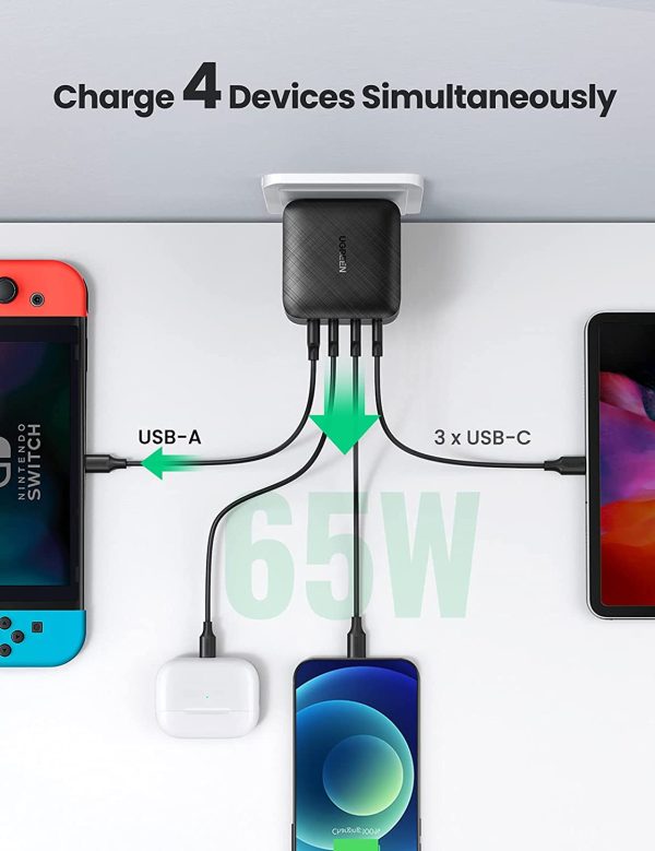 UGREEN USB C Charger 65W 4-Port PD Charger GaN Tech Fast Charging - 70773  - Black - Image 2