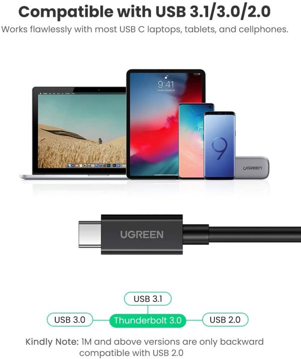 61vUvv5sgNL._AC_SL1300_ UGREEN Thunderbolt 3 Cable 40Gbps USB-C to USB-C Cable 100W Fast Charging 5K Video USB 3.1 Gen 2.1 - Black - 1.5 Feet - 80324 - Image 4