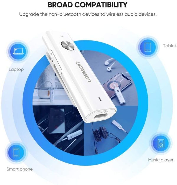 UGREEN Bluetooth Receiver 5.0 HiFi Wireless Audio Adapter with Back Clip Support Microphone 3.5mm AUX Bluetooth - White - 40854 - Image 2