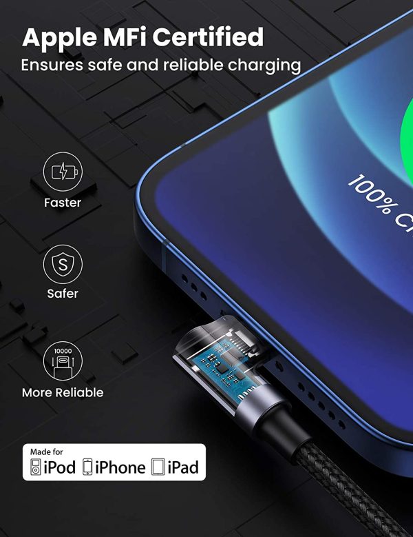 UGREEN USB C to Lightning Cable MFi Certified iPhone Charging Cable Right Angle 90 Degree Variant compatible with 20W Fast Charging - 3 Feet - Black - 60763 - Image 3