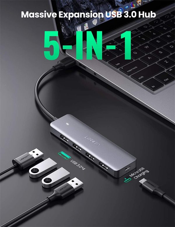 UGREEN 4-Port USB 3.0 Hub 4 Port USB Extender with 5V Micro USB Power  -  Silver - 50985 - BIS - Image 6