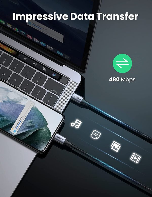 UGREEN USB-C to USB-C Cable USB Type C 60W Power Delivery PD Charging Cord - 6 Feet - Black - 50152 - Image 7