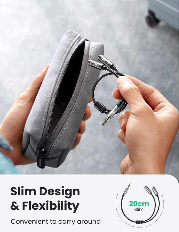 UGREEN Headphone Splitter 3.5mm Audio Stereo Y Splitter Extension Braided Cable Dual Headphone Jack Adapter for Earphone - 20 cm - Black - 10532 - Image 7