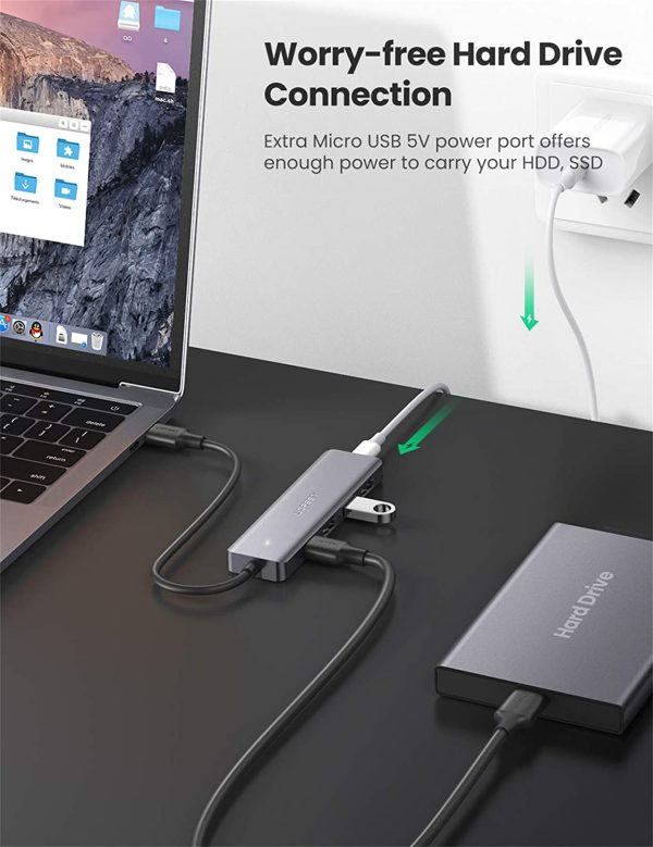 UGREEN 4-Port USB 3.0 Hub 4 Port USB Extender with 5V Micro USB Power  -  Silver - 50985 - BIS - Image 5