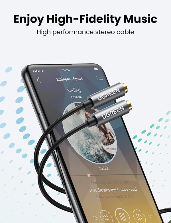 UGREEN Headphone Splitter 3.5mm Audio Stereo Y Splitter Extension Braided Cable Dual Headphone Jack Adapter for Earphone - 20 cm - Black - 10532 - Image 6