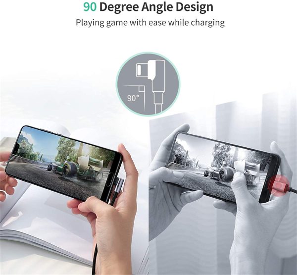 UGREEN USB C Cable Braided Right Angle 90 Degree USB A to C Fast Charger Supported 6 Feet - Black - 50942 - Image 2