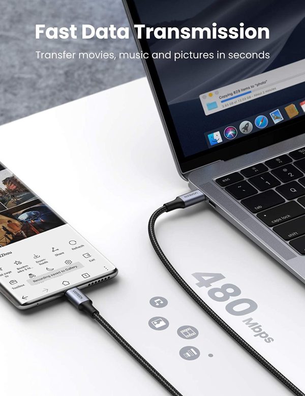 UGREEN USB-C to USB-C Braided Cable USB Type C 100W Power Delivery PD Charging Cord - 1M - Black - 70427 - BIS - Image 5