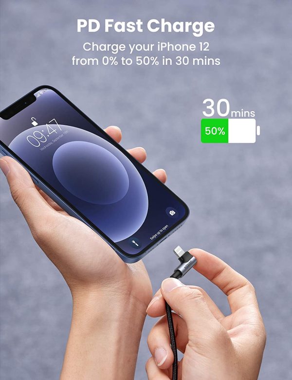 UGREEN USB C to Lightning Cable MFi Certified iPhone Charging Cable Right Angle 90 Degree Variant compatible with 20W Fast Charging - 3 Feet - Black - 60763 - Image 5