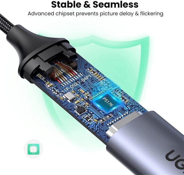 71oLEXAhrKS._AC_SL1500_ UGREEN USB C to HDMI Adapter Braided Cable 4K 60Hz Aluminum Type C Thunderbolt 3 Converter Male to Female - Black - 70444 - Image 3