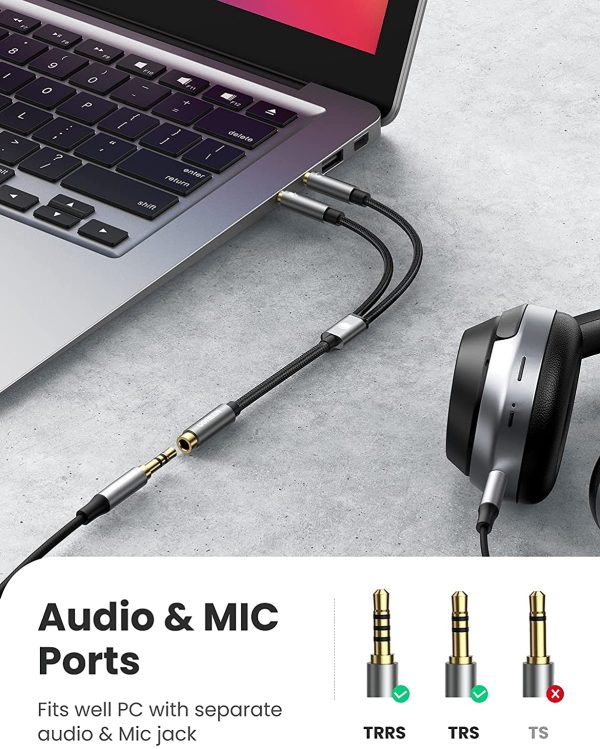 UGREEN Headphone Splitter for Computer 3.5mm Female to 2 Dual 3.5mm Male Headphone Mic Audio Y Splitter Cable - Black - 20899 - Image 5