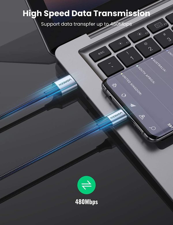 71xgwzS6VhL._AC_SL1500_ UGREEN USB Type C Cable Nylon Braided USB A to USB C Fast Charger Compatible - 4.5 feet - Black - 60127 - Image 4