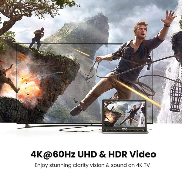 81HqkbD7mWS._AC_SL1500_ UGREEN USB C to HDMI Adapter Braided Cable 4K 60Hz Aluminum Type C Thunderbolt 3 Converter Male to Female - Black - 70444 - Image 4