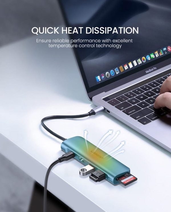 UGREEN USB C Hub 6 in 1 Dongle to HDMI 4K 2 USB 3.0 Ports SD TF Card Reader 100W PD Charging - 70411 - CM195 - Silver - Image 17