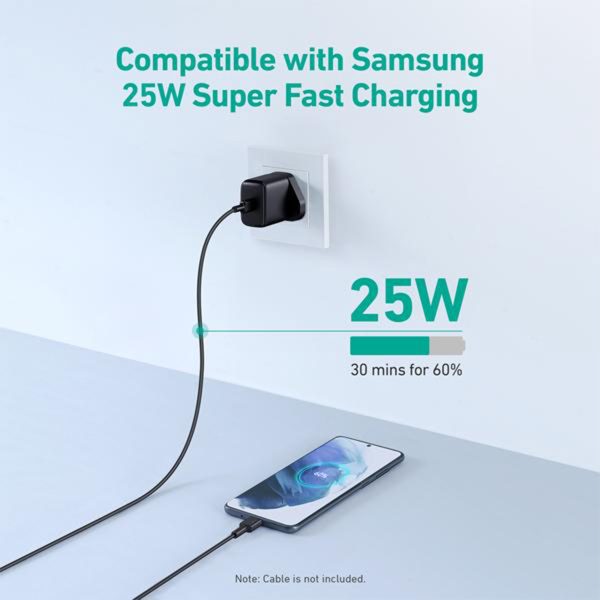 Aukey Swift 25W PD Wall Charger with PPS Technology for Samsung Fast Charging - US Plug - Black - PA-R1A - Image 2