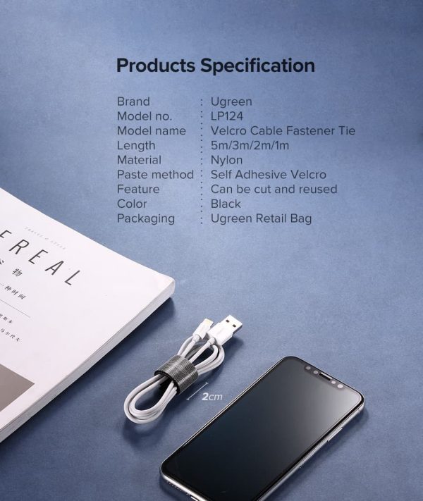 UGREEN Velcro Cable Organizer - 16 feet - Black - 40356 - Image 3