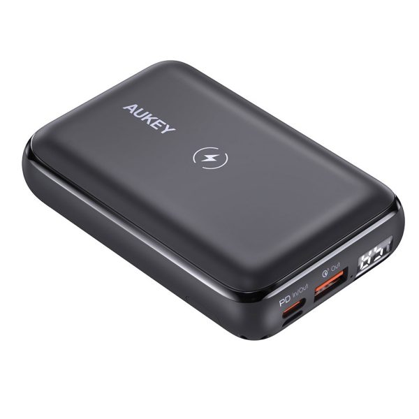 aukey-pb-wl10s-powerbank-wireless-charging Aukey 20W 10000mAH PD Wireless Charging w Kickstand Powerbank Portable Charger for iPhone 12 11 Samsung - Black - PB-WL01S - Image 1